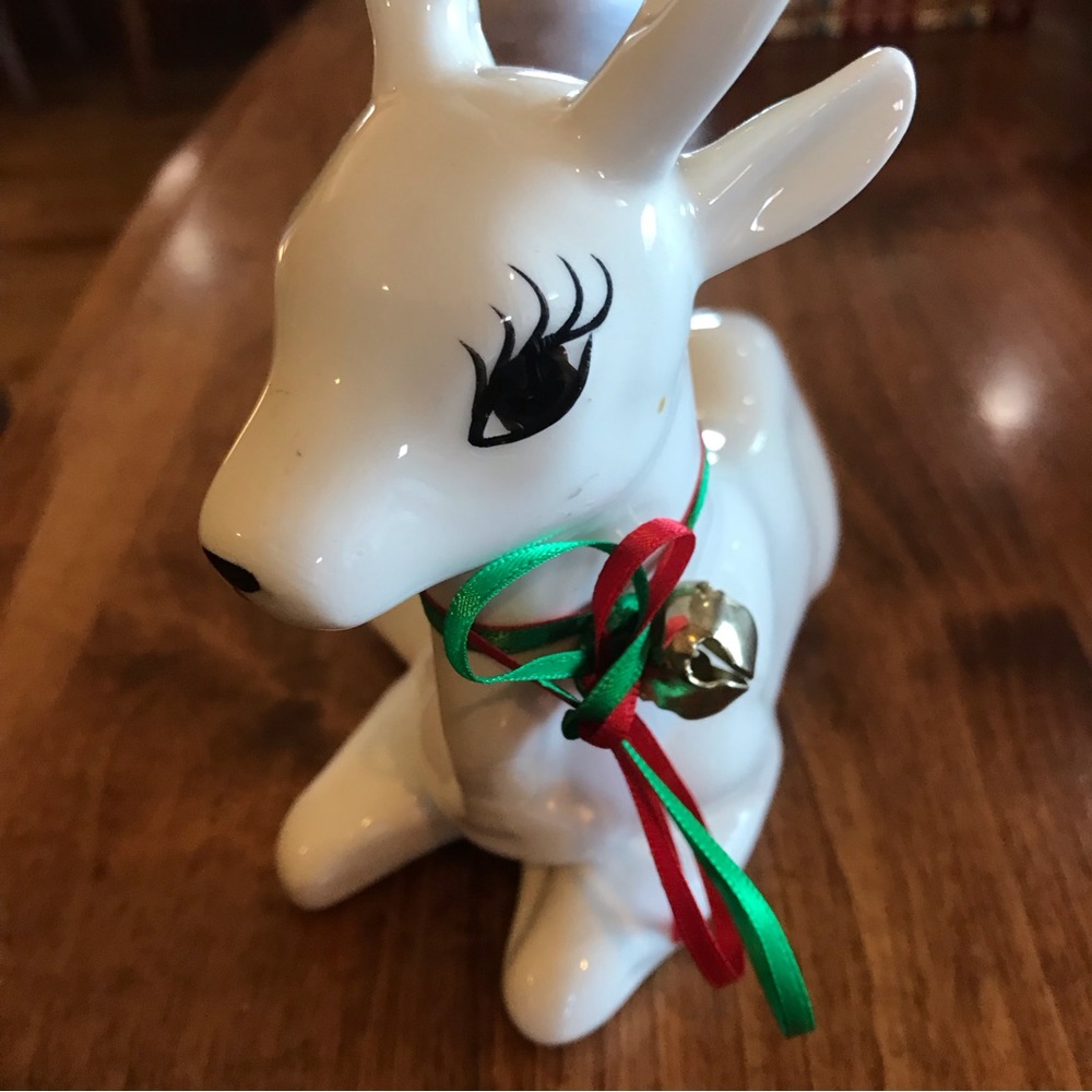Ceramic Anthropomorphic Christmas Deer Figurines Set of Two With Ribbons - Picture 7 of 8